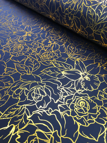 Dutchess Satin Digital Prints - Rose Foil Navy & Gold