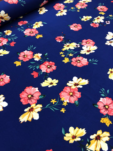 Viscose Woven - Floating Blossoms Navy