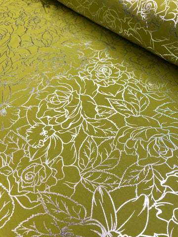 Dutchess Satin Digital Prints - Rose Foil Acid Lime
